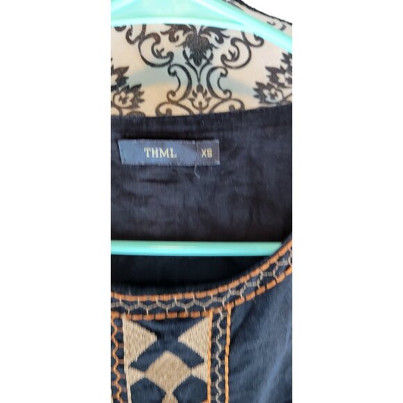 THML Antropologie Halter Dress Linen Blend Mini Boho Sz Xs Embroidered - Picture 3 of 14